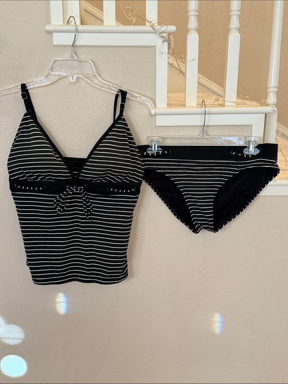 Jag Jeans Black & White Striped Tankini Top with Matching Bikini Bottom